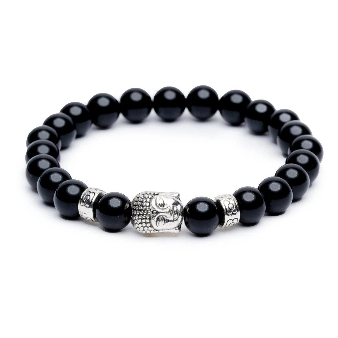 Boeddha Armband - Onyx Edelstenen - Zilverkleurig - Anti Stress