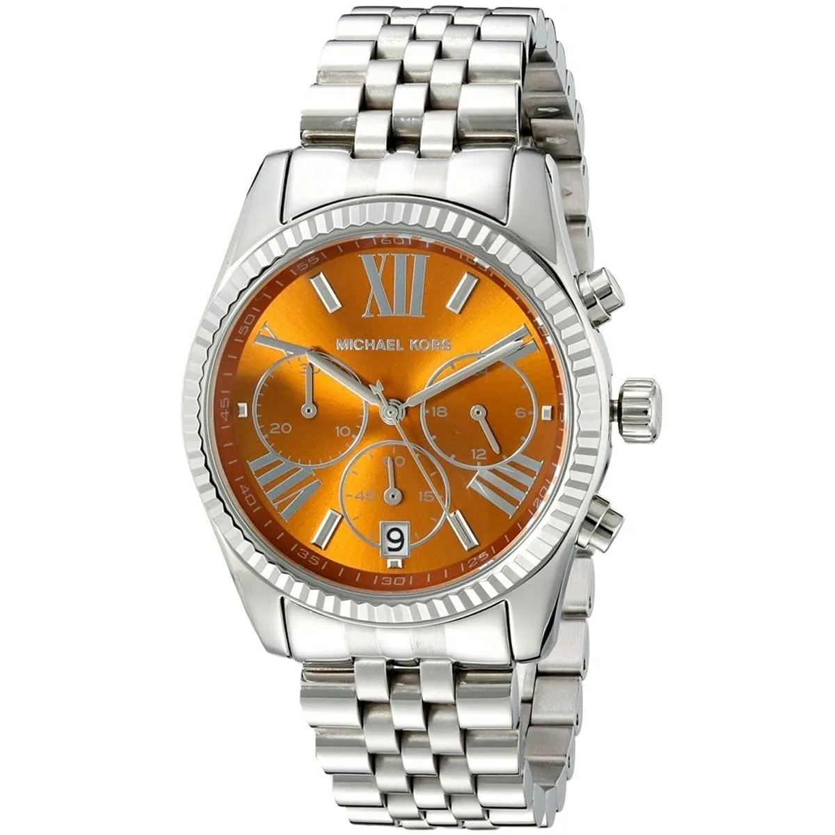 Michael Kors Lexington Chronograph Orange Dial Silver Watch - MK6221