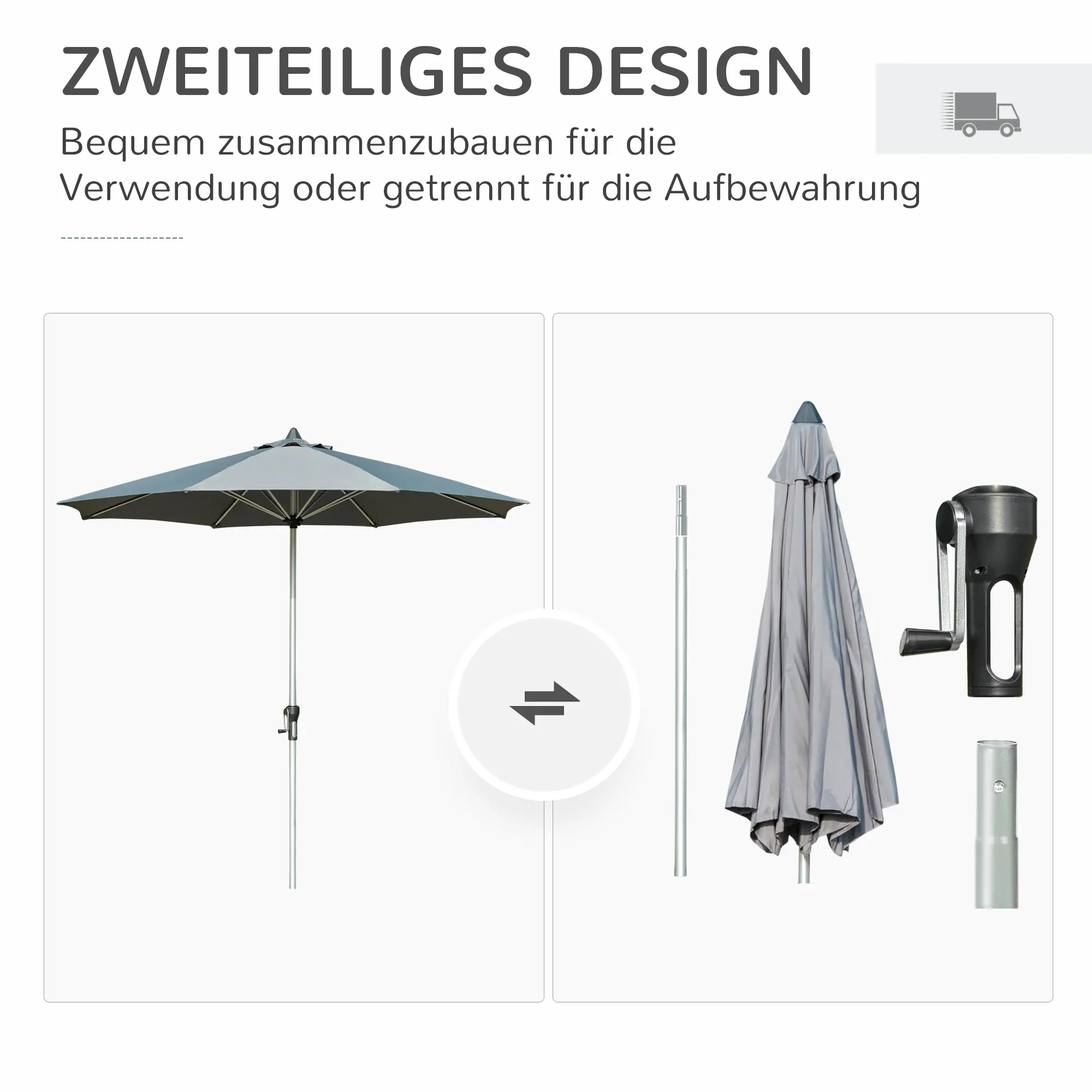 Outsunny Sonnenschirm 2,7 m Dunkelgrau mit Kurbel & UV-Schutz