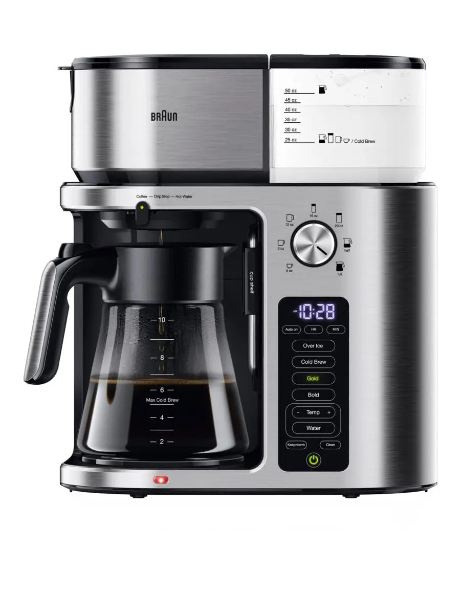 Braun MultiServe Plus Drip Coffee Maker, 10-Cup, 7 Brew Sizes, Cold & Hot Brew, Stainless Steel, KF9370SI