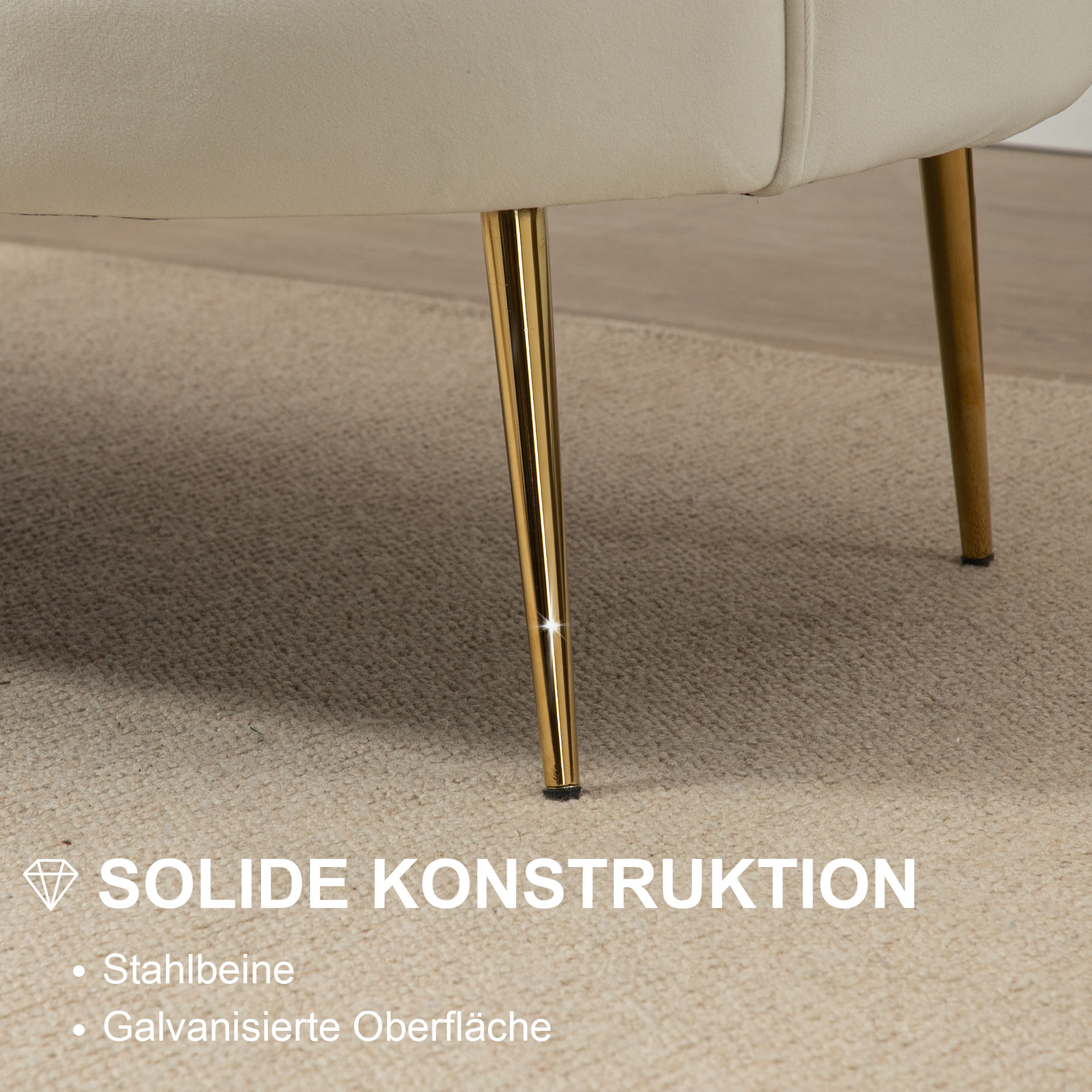 HOMCOM Vintage 2-zitsbank, bank, gestoffeerd meubilair, fluweeloptiek, tot 150 kg, Crème/Goud