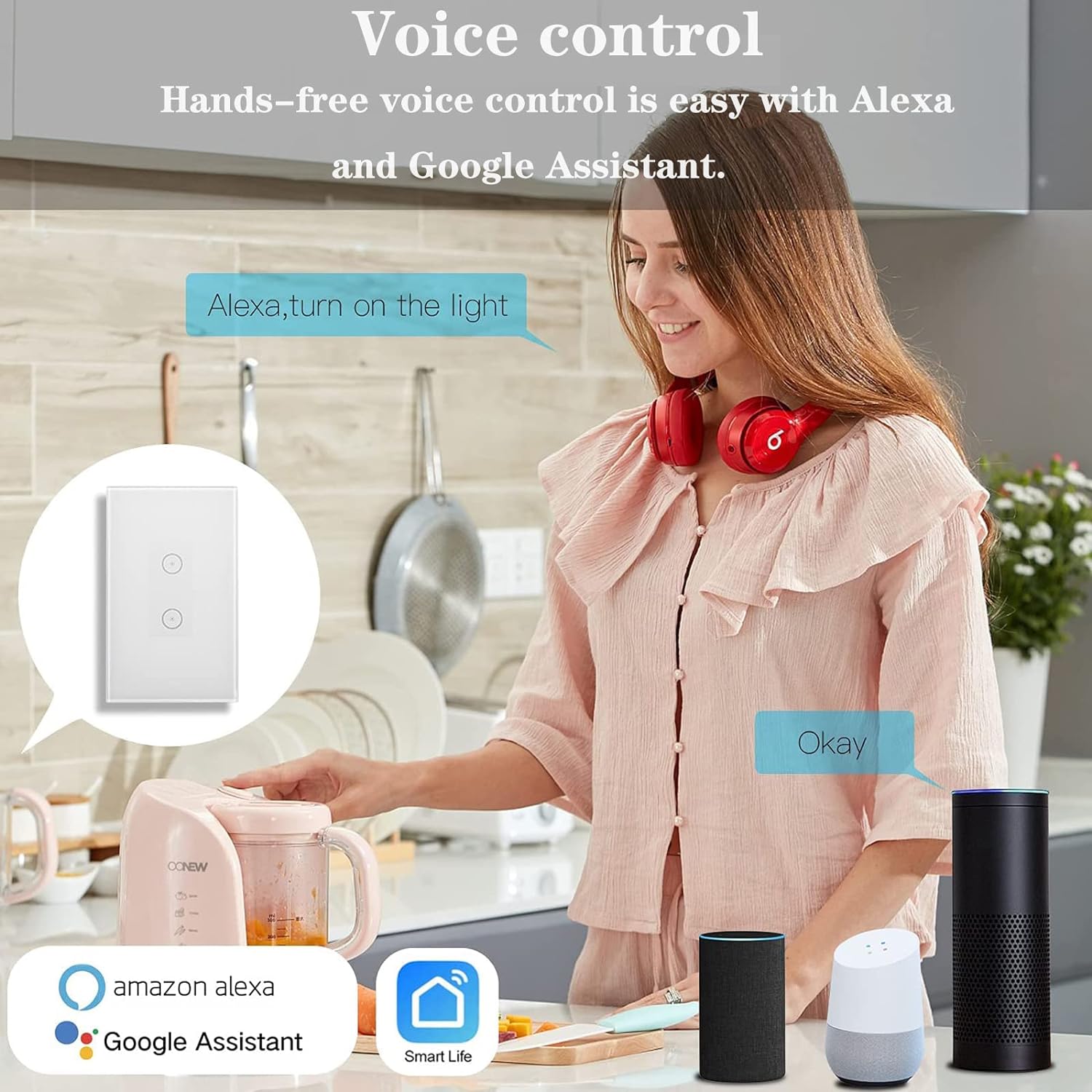 Jinvoo Smart 3-Gang Wall Light Switch, Touch Panel, Alexa & Google Home Compatible, No Hub Needed, 2-Pack, Black