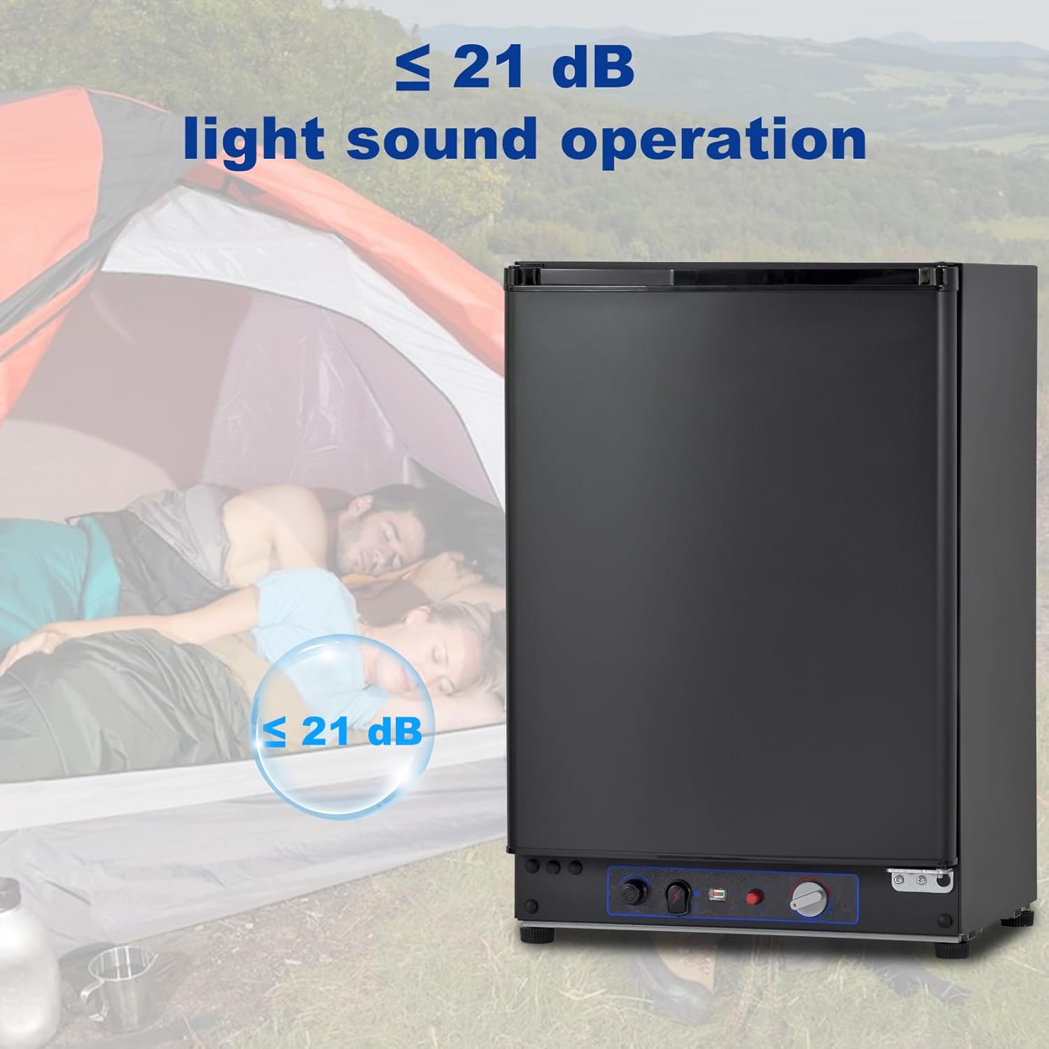 SMETA Nevera Pequeña 12V 220V Gas, Nevera Trivalente 60L para Furgoneta, Nevera de, Camper, Caravana, RV, Camión, Yate, Mini Frigorífico Silencioso, Negro