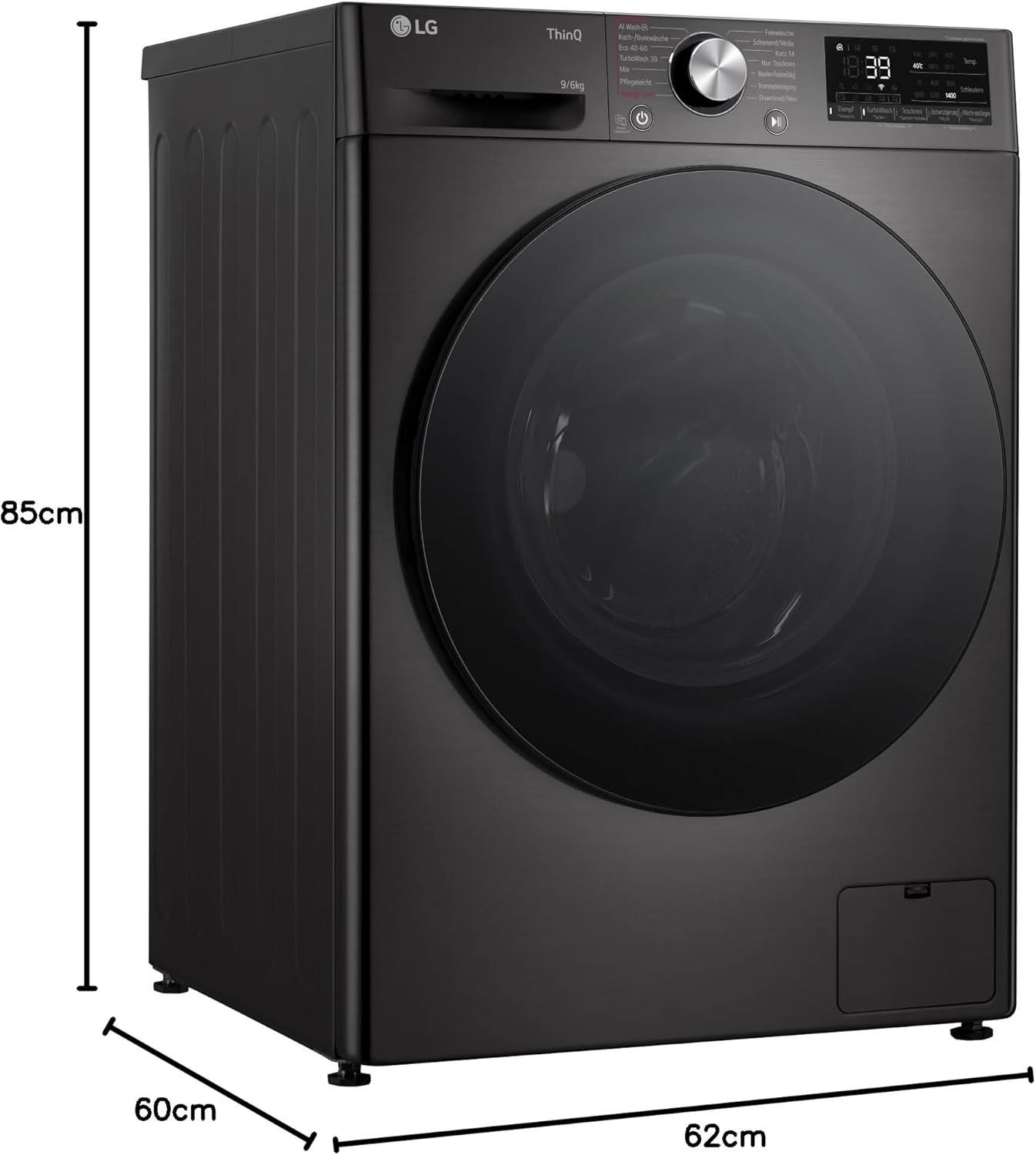 LG V7WD107H2E, Klasse E, Frontlader-Waschtrockner 10,5 - 7 kg, 1400 U/min, AI Direct Drive, Wi-Fi, Tiefenreinigung mit Dampf, TurboWash, Größere Kapazität, 62 x 60 x 85 cm ꟷ Weiß
