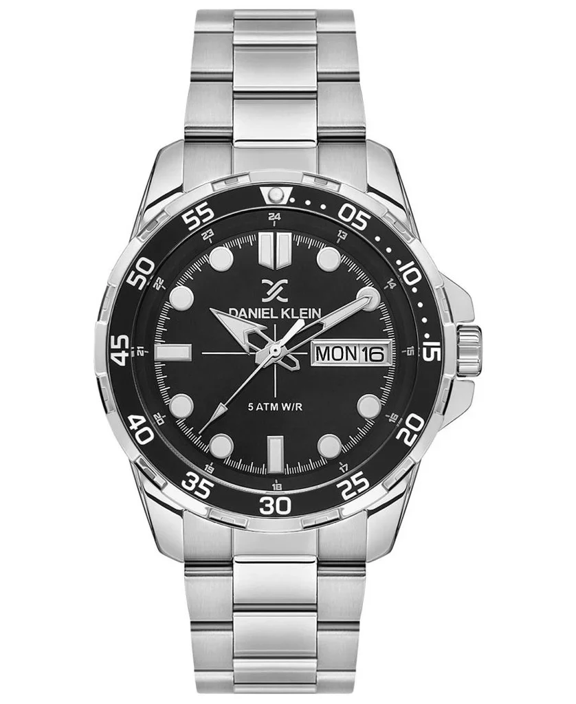 Daniel Klein Premium Day Date Window Black Dial Silver Watch - DK.1.13884-1