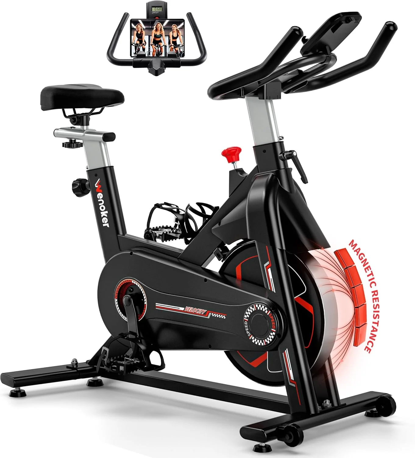 [Aggiornato 2025] Cyclette Wenoker, Bici stazionaria a resistenza magnetica per casa, Cyclette da interno silenziosa con volano pesante e monitor LCD migliorato, fino a 160 kg