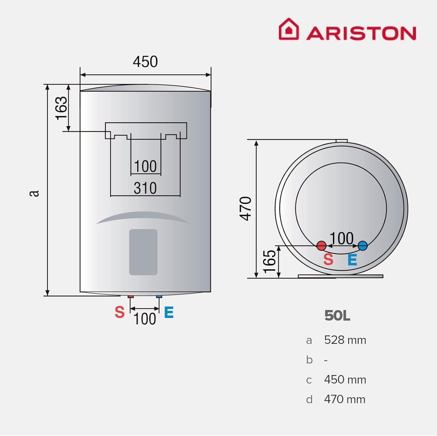 Ariston Lydos R – Electric Thermo 50 Litres, Vertical Electric Water Heater with External Regulation + Titanium Tank 48 x 45 x 56.8, Heaters Installation in Spain Efficiency C Range (A+/F)