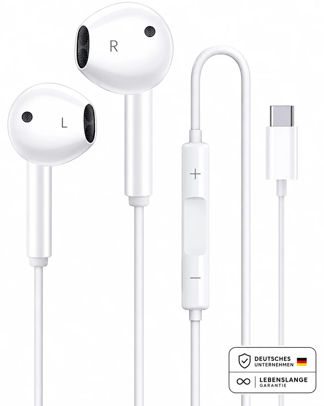 Kabelkopfhörer Lightning / Typ C / 3,5 Klinke Aux In-Ear mit Mikrofon & Lautstärketasten