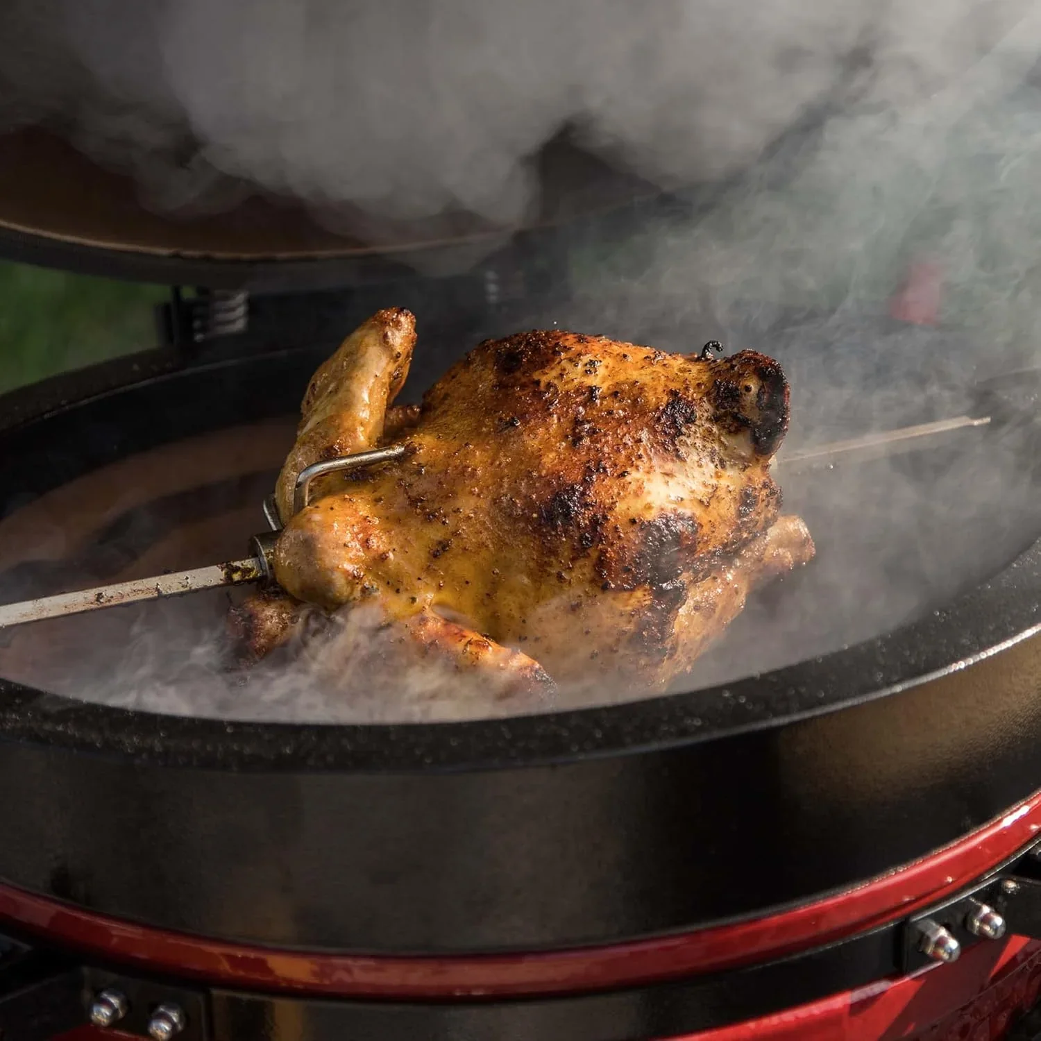 2026 Kamado BONO BBQ - Barbacoa Grande XXL con 10 accesorios - Ø 59 cm Kamado Barbacoa con Accesorios - Parrilla ahumador rojo en la terraza, balcón o jardín