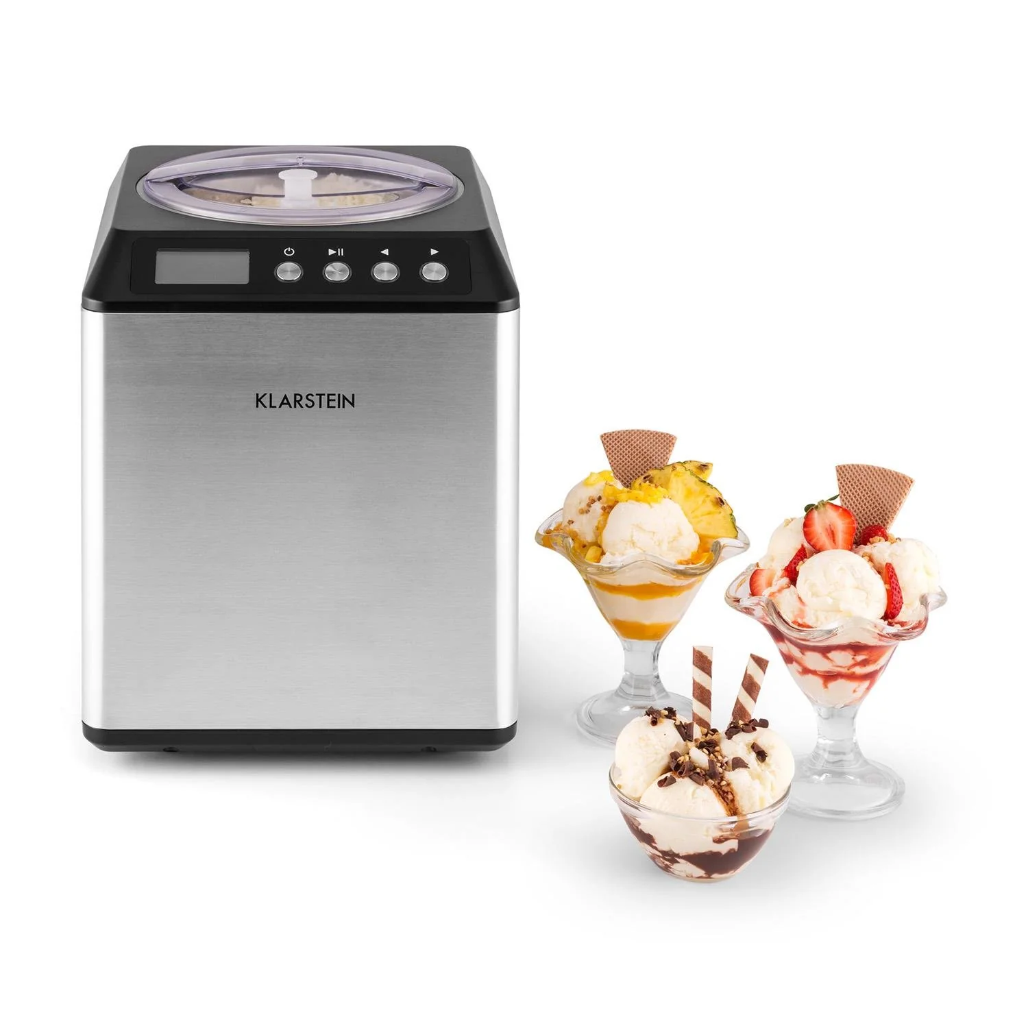 2025 Máquina para Hacer Helado Klarstein Vanilla Sky – 2L, Compresor de 180 W, Acero Inoxidable, Función de Mantener Frío, Temporizador, Pantalla LED – Color Plata