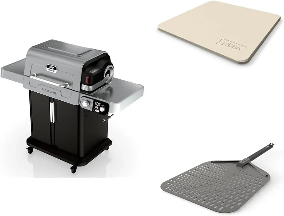 Ninja FlexFlame, Grill and Smoker, Electric and Propane Grill, Roaster, BBQ Grill, 5-in-1 Cooking System, 3 Burner, Digital Control, Outdoor Cooking, Griddle, Pizza Maker, Stainless Steel, PG301