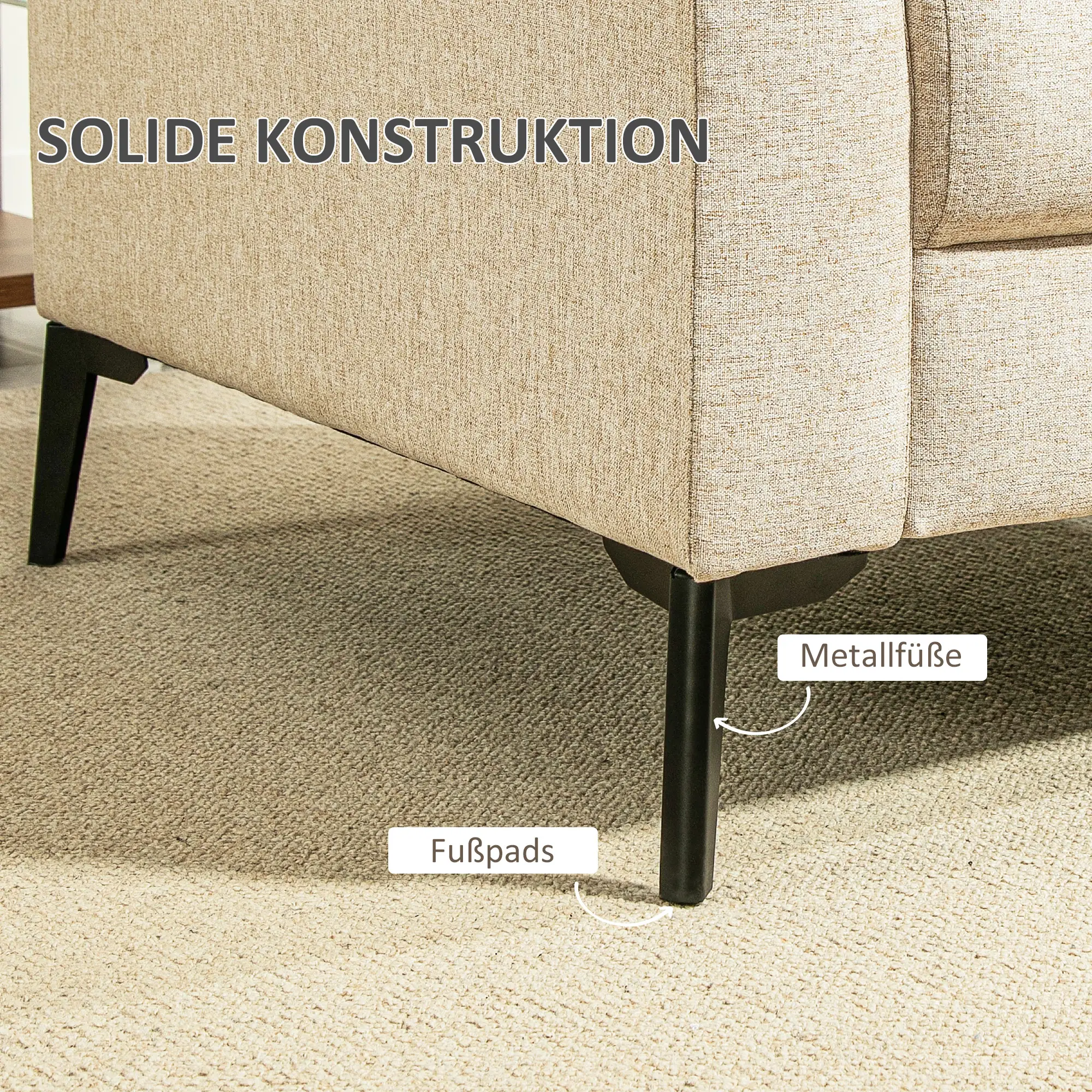 HOMCOM 2-Sitzer Sofa bequeme Polsterung abnehmbare Kissen Beige