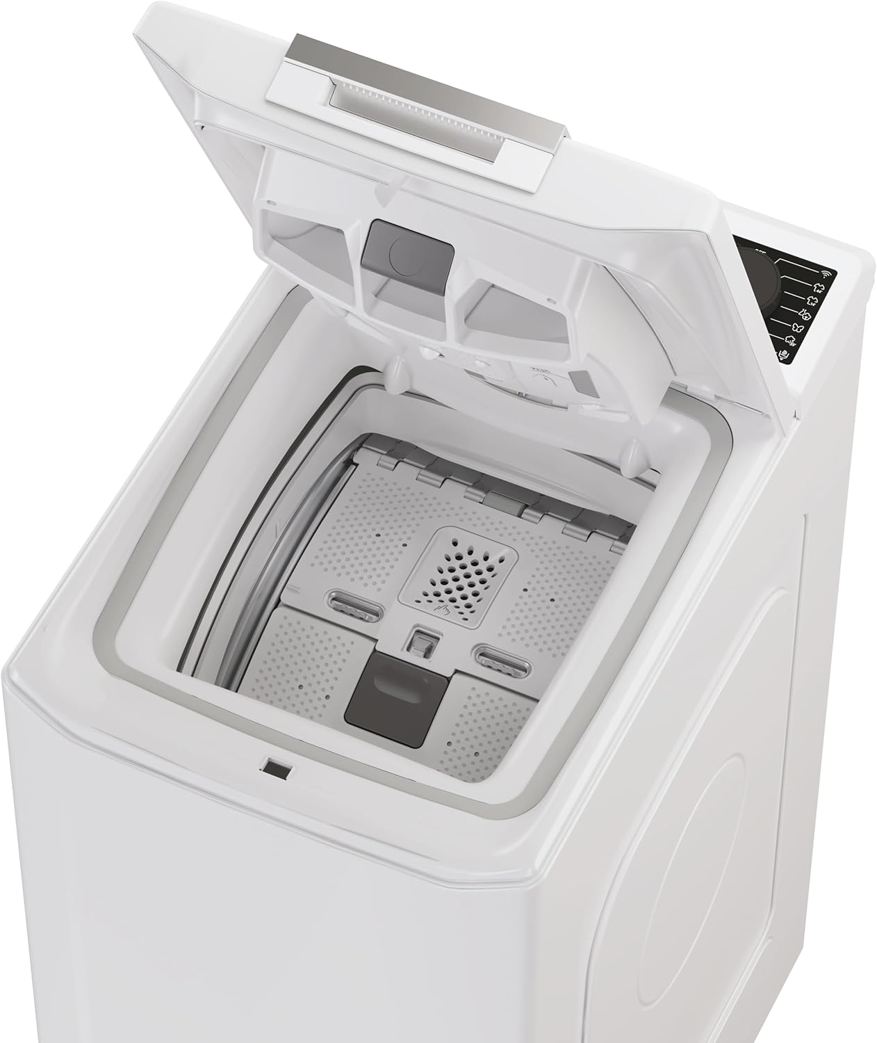 Haier T Serie 7, Waschmaschine mit Toplader, 8 kg, freistehend, Klasse A, 1200 Umdrehungen, Dampfoption, 16 Programme, App hon, Gentle Touch, HxBxT 86 x 41 x 60 cm, Weiß - THASN286TM5-S