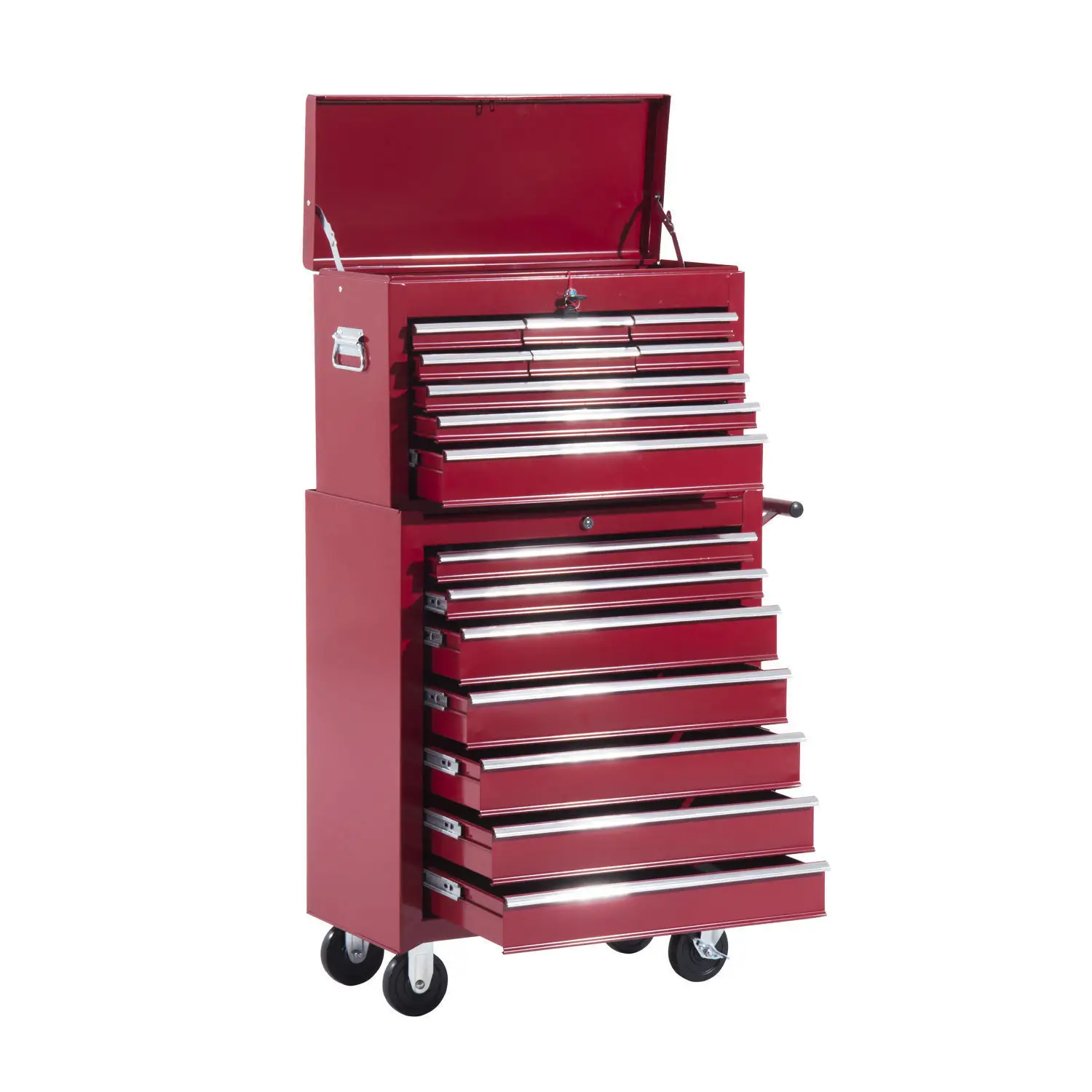 HOMCOM Gereedschapswagen Werkplaatswagen 16 Laden Afsluitbaar Mobiel