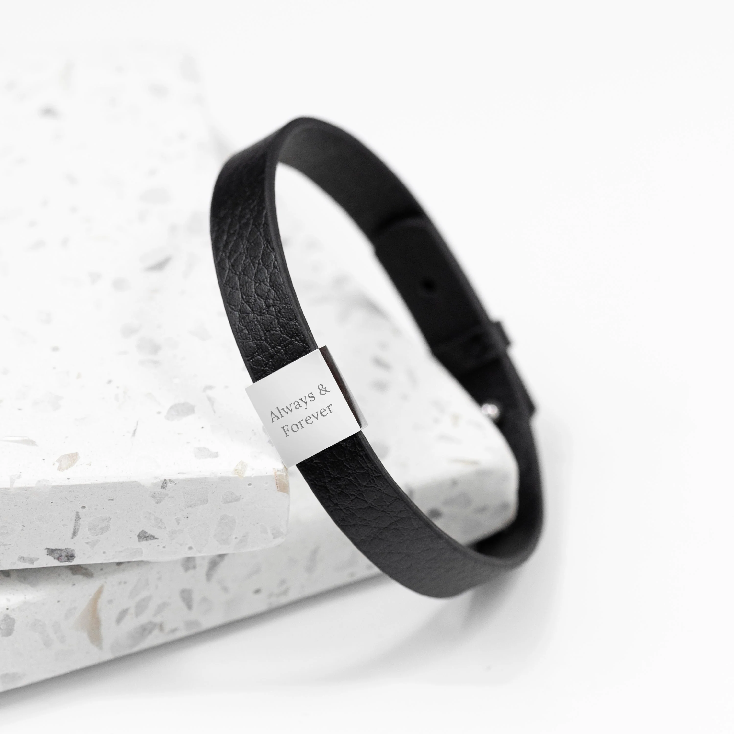 Personalised Men's Soho Tag Message Black Leather Bracelet