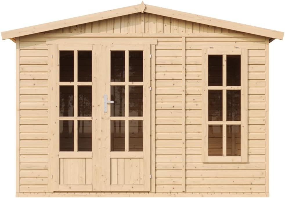 Caseta de jardín de Madera de 6 m2 - Cobertizo Jardin Exterior con Suelo, Ventana, Puerta Doble - Cabaña de jardín para Trabajar en casa - sin Tejas bituminosas - TIMBELA M334FB