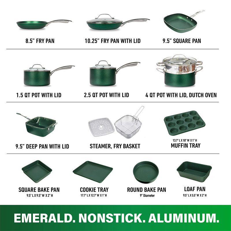 Diamond-Infused 20-Piece Non-Stick Cookware Set with Baking Kit – Healthy, PFOA-Free, Dishwasher Safe
