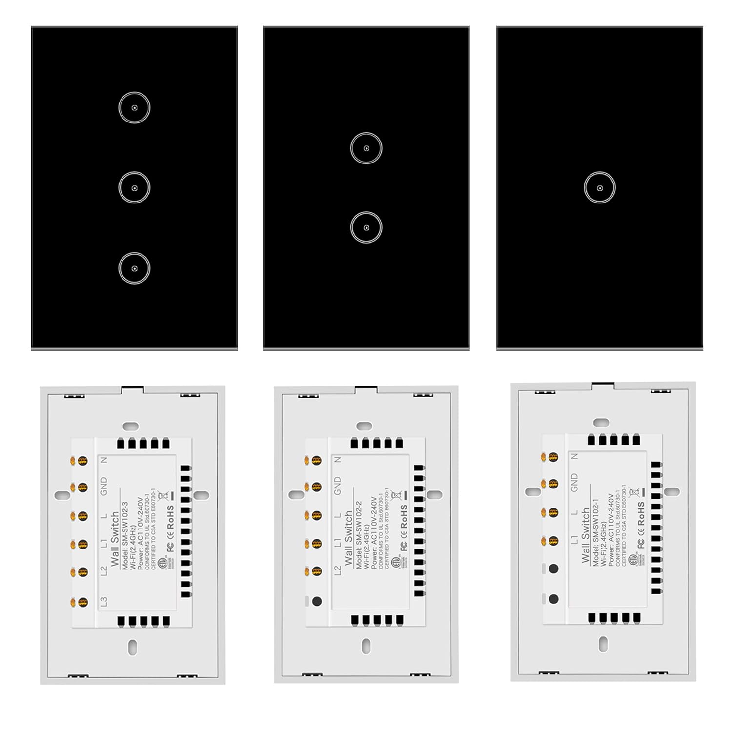 Jinvoo Smart 3-Gang Wall Light Switch, Touch Panel, Alexa & Google Home Compatible, No Hub Needed, 2-Pack, Black