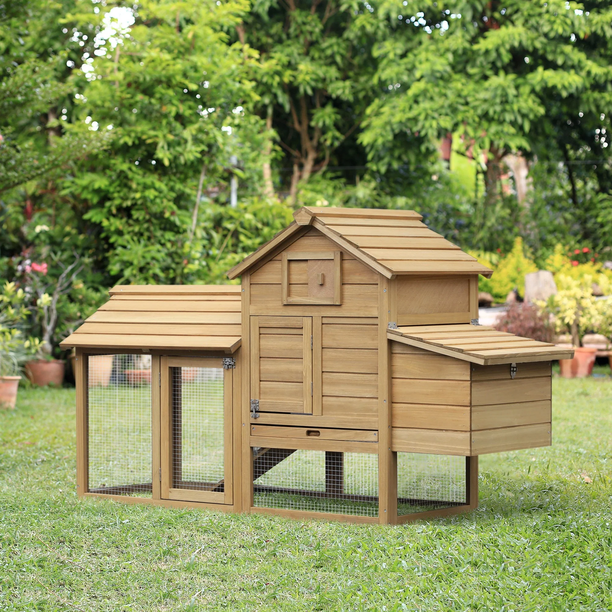 Easycomfort Pollaio Prefabbricato in Legno per 2 Galline con Recinzione e Nido per Cova, 150.5x54x87cm