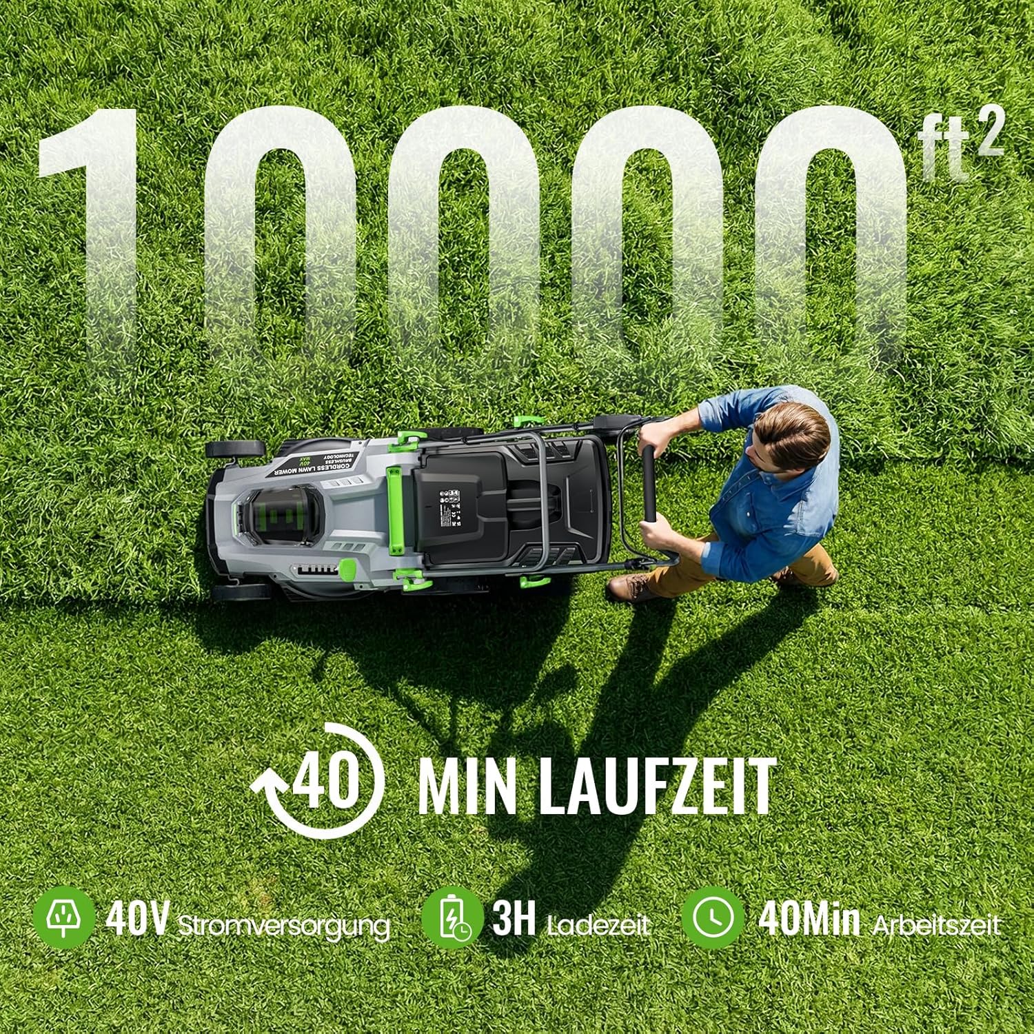 ​ETOOLAB Akku-Rasenmäher 40V, 43cm Schnittbreite, bis 500 m², Brushless, Mulch-Kit, 50L Fangkorb, 25-75 mm Schnitthöhe, 2X 4,0 Ah Akkus+Ladegerät