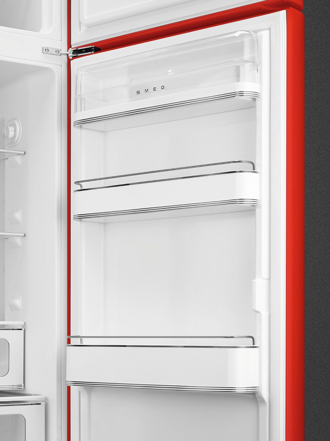 Smeg, Frigorifero Doppiaporta FAB30RRD5 a Libera Installazione, Cerniera a Destra, Frigorifero Ventilato e Freezer Statico, Design Bombato 50's Style, Rosso
