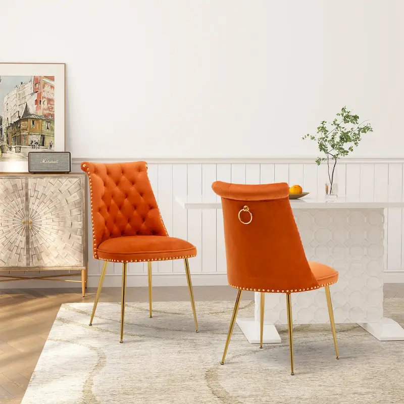 Clihome Modern Velvet Upholstered Featured Dining Chairs (Set of 2)