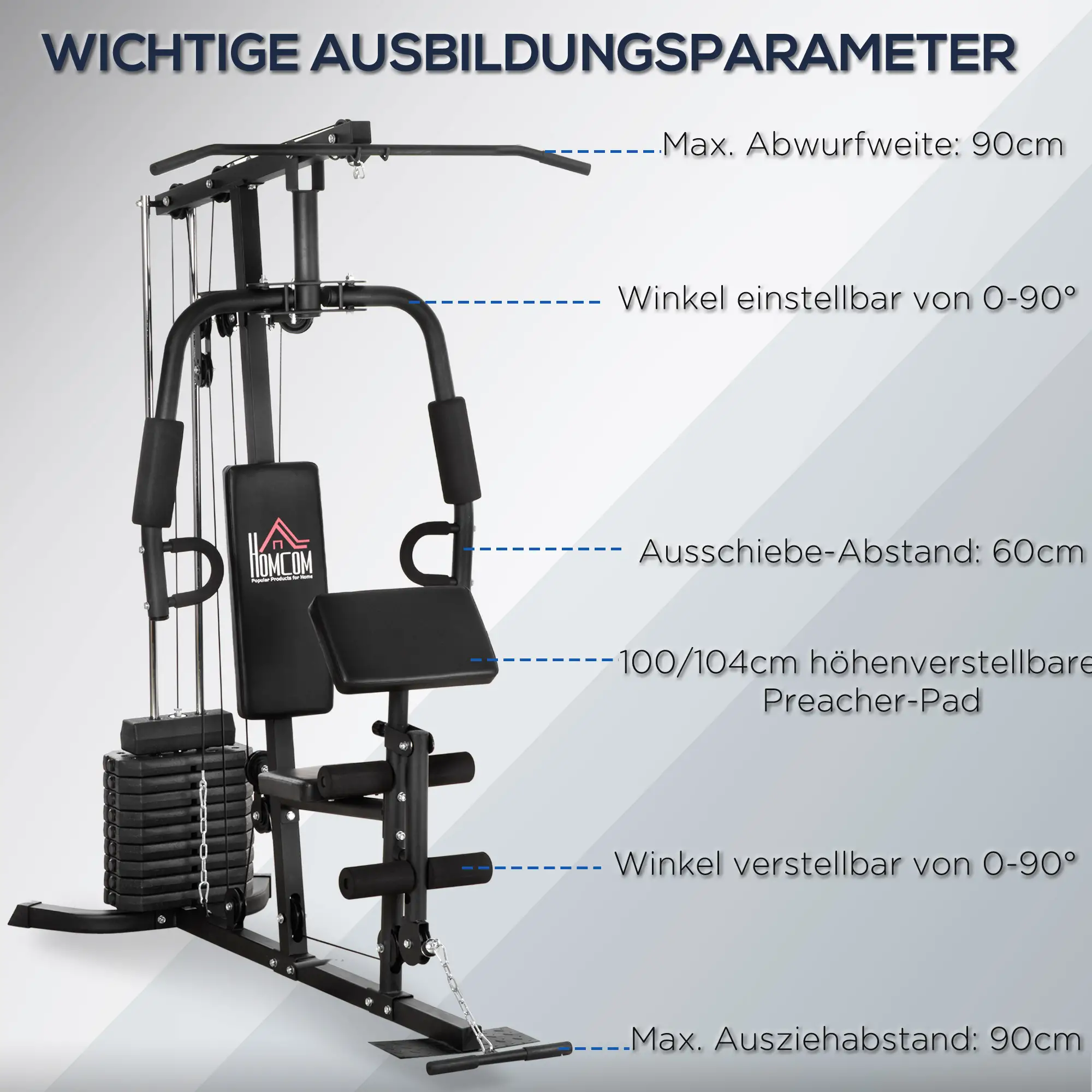 HOMCOM Krachtstation Fitnessstation Lat Pulldown Butterfly verstelbaar