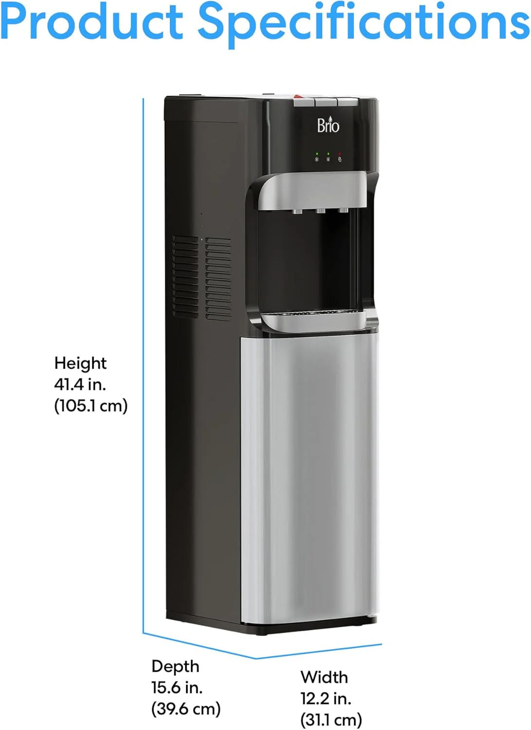 Bottom Loading Water Cooler Dispenser for 5 Gallon Bottles - 3 Temperatures with Hot, Room & Cold Spouts, Child Safety Lock, LED Display with Empty Bottle Alert, Stainless Steel