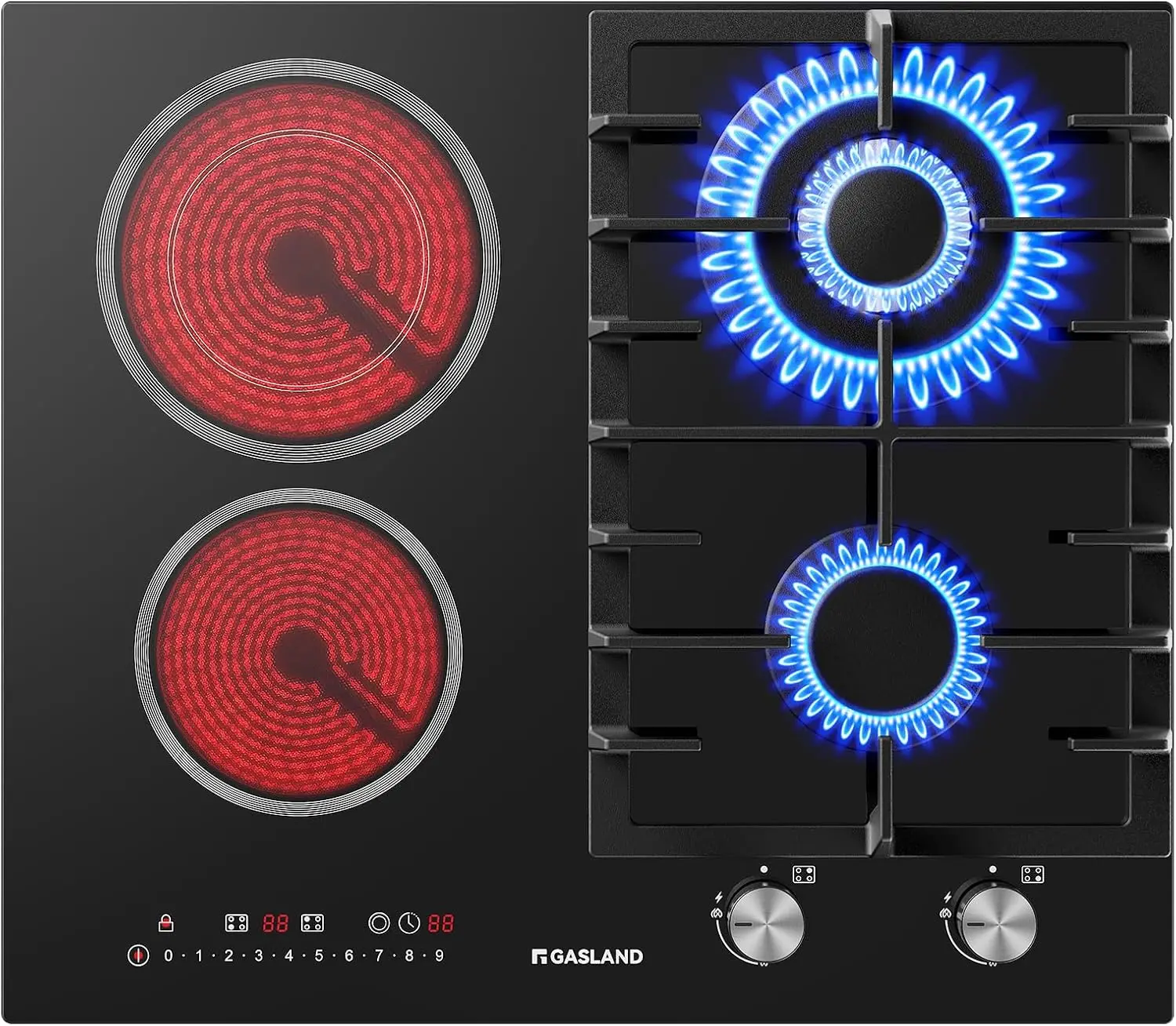 GASLAND GCH604BF Placa de cocina de gas y vitrocerámica de 60cm, potente quemador de gas de 5200 W con quemador wok, vitrocerámica 2900 W 2026