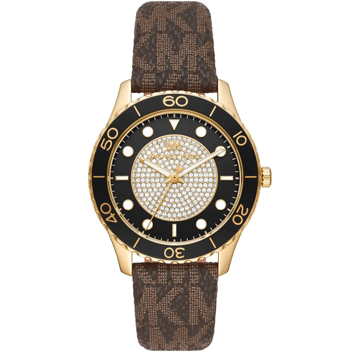 Michael Kors Runway Dive Pavé Dial Brown Coated Canvas Women's Watch - MK6979