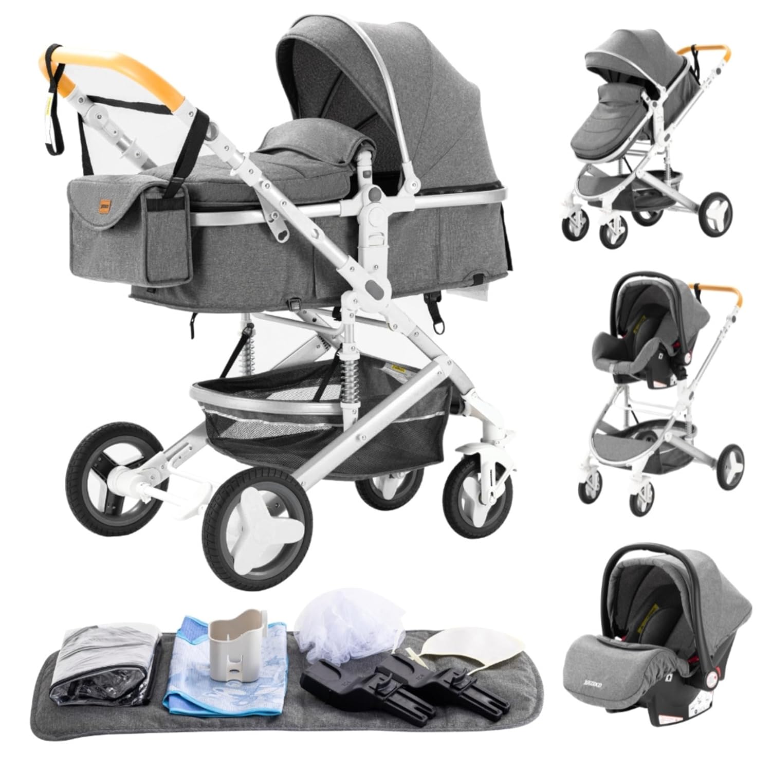 YAZOCO kinderwagen 3 in 1 Buggy Babybett Komplett Set Einem Klick Zusammenklappbarer Kinderwagen, KombiKinderwagen Aluminiumrahmen für Neugeborene (Schwarz)