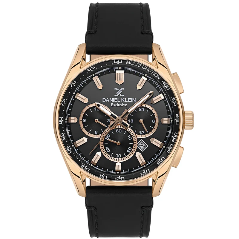 Daniel Klein Exclusive Multifunction Black Genuine Leather Strap Watch - DK.1.13902-3