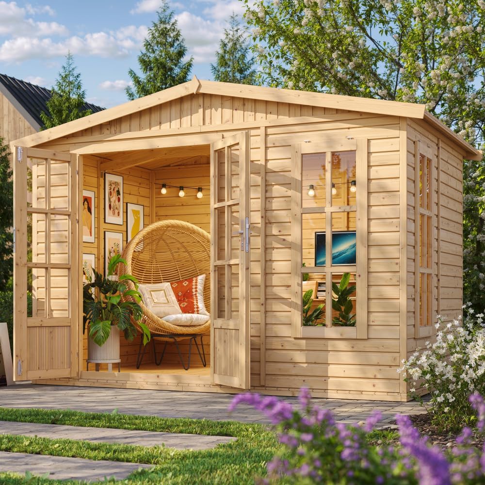 Caseta de jardín de Madera de 6 m2 - Cobertizo Jardin Exterior con Suelo, Ventana, Puerta Doble - Cabaña de jardín para Trabajar en casa - sin Tejas bituminosas - TIMBELA M334FB