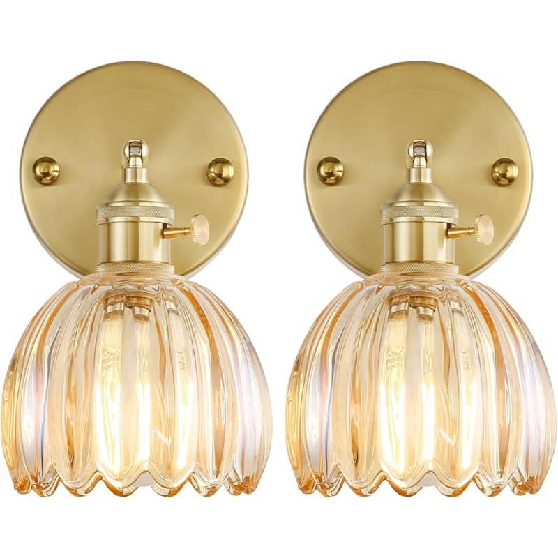 Iluminating Wireless Wall Light - Includes 2 Free Bulbs & Dimmable Brass & Glass Sconce