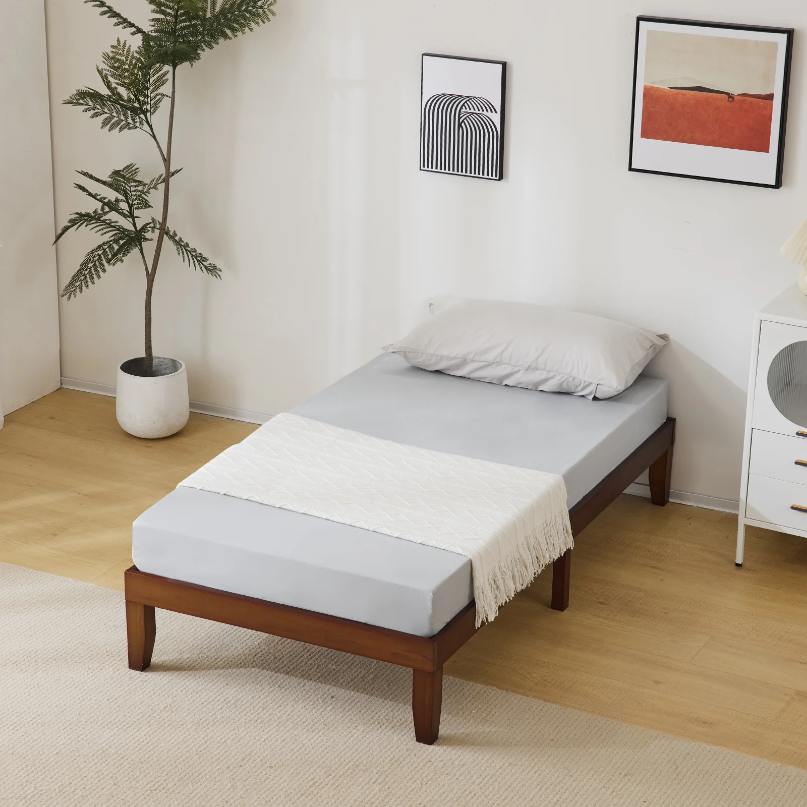 2025 Estructura de cama individual de madera con acabado marrón – diseño robusto y sencillo, 197,2 x 96,5 x 30,5 cm – ideal para habitación infantil.