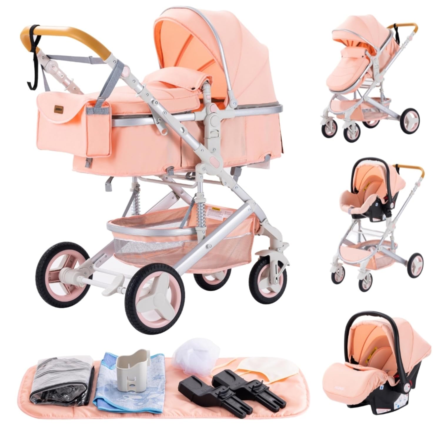 YAZOCO kinderwagen 3 in 1 Buggy Babybett Komplett Set Einem Klick Zusammenklappbarer Kinderwagen, KombiKinderwagen Aluminiumrahmen für Neugeborene (Schwarz)