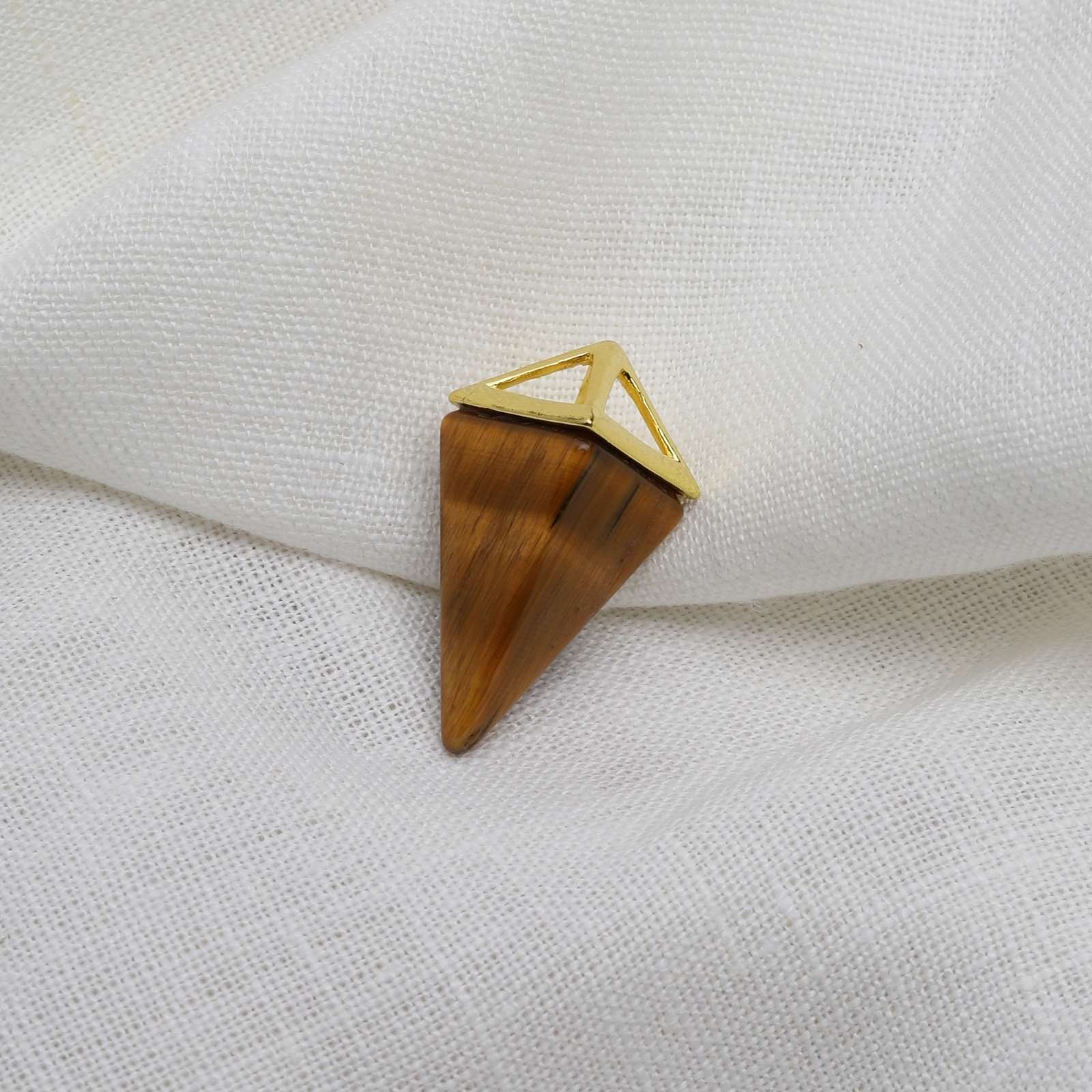 Tijgeroog Hanger - Ketting Pendel - Gouden Piramide