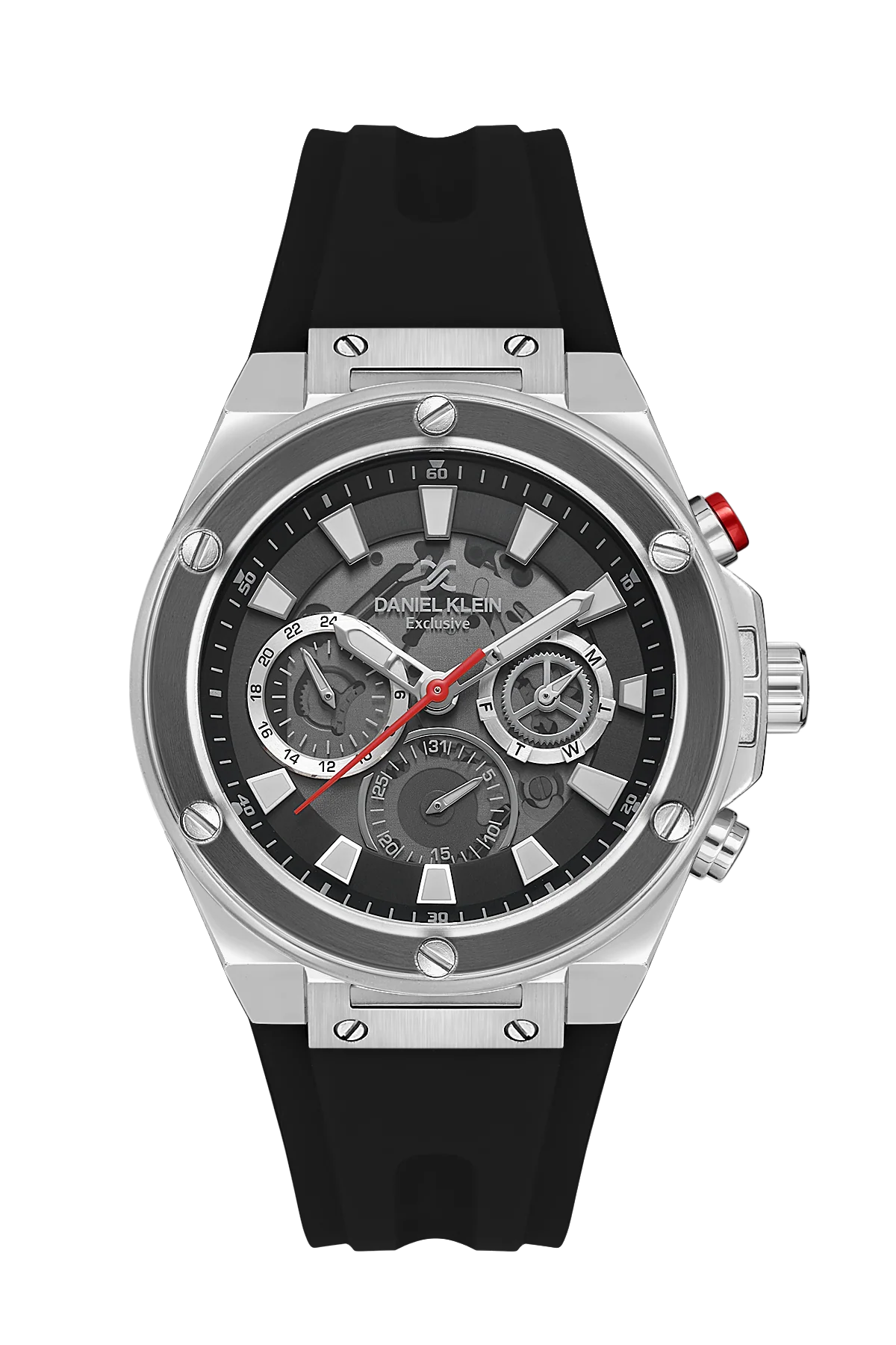 Daniel Klein Exclusive Grey Dial Black Silicone Strap Silver Watch - DK.1.13889-1