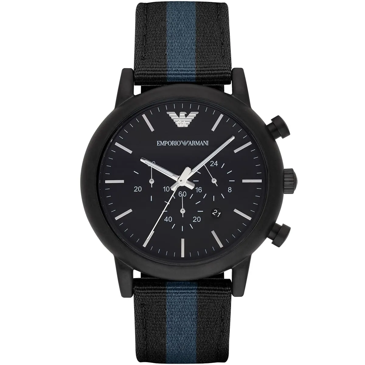 Emporio Armani Luigi Chronograph Matte Black Dial Striped Nylon on Leather Men's Watch - AR1948