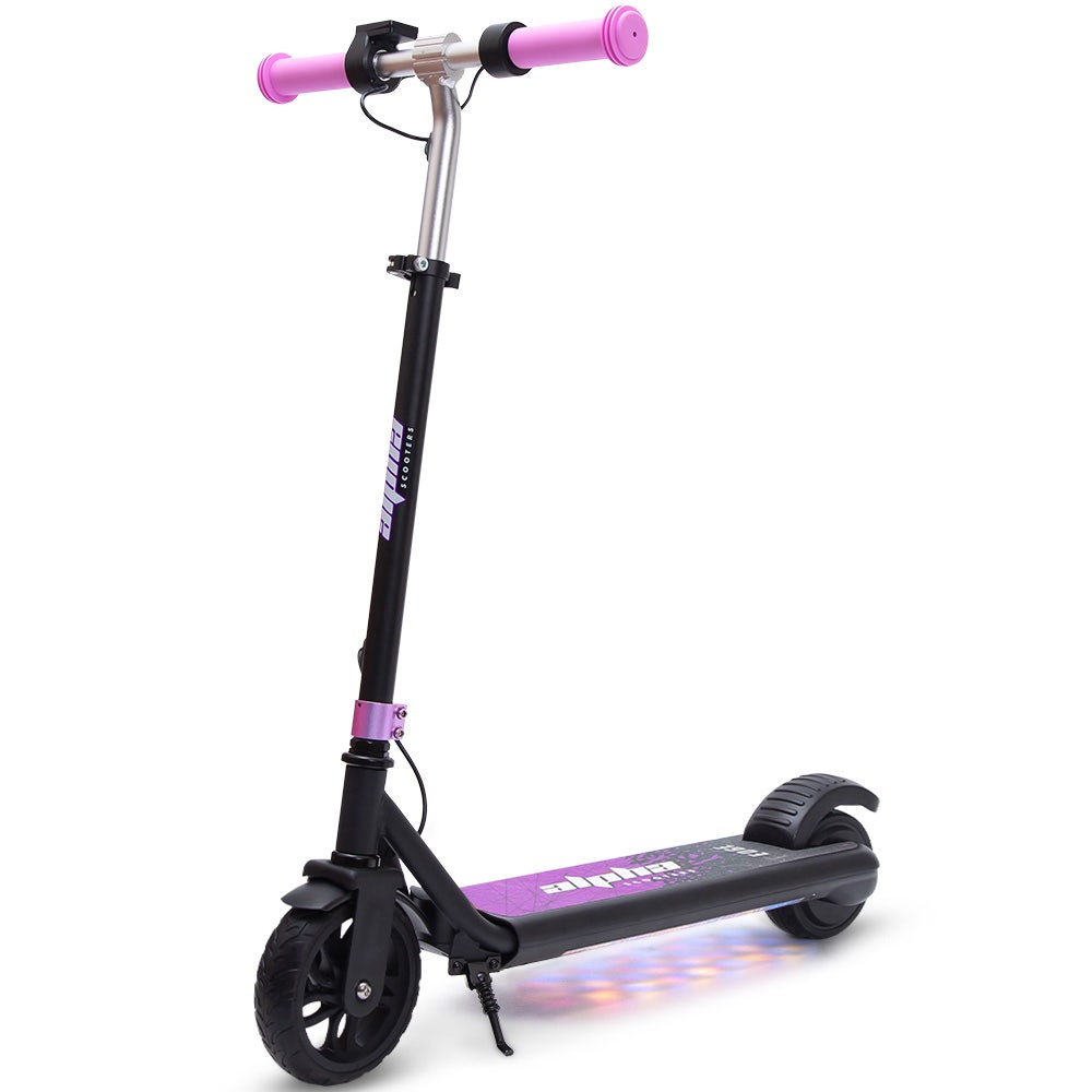 ALPHA Edge Electric Scooter Kids/Teens, 16km/h Max, Adjustable Height, UL Certified, AU Compliant, Dual Brakes, Bluetooth Music, LED, Pink
