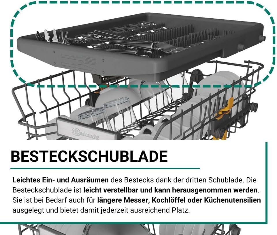 Bauknecht BK6FC11BS7A0X Vollintegrierbarer Geschirrspüler (45 cm)/ ActiveDry/Sensorprogramm/PowerClean/Besteckschublade/Hygiene-Programm/Vollwasserschutz/Multizone/Startzeitvorwahl