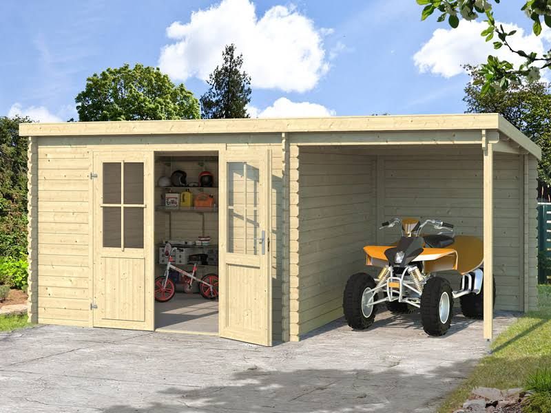 Casetta da giardino Tartu con mantovana check 4,81x2,92x2,11m, 28mm, 13,6m², Naturale