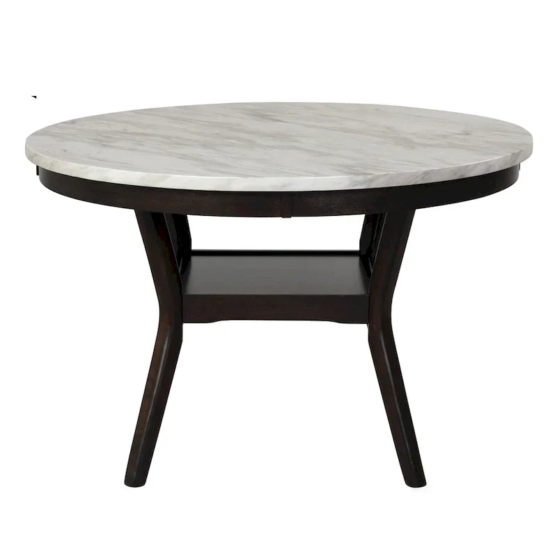 Kate 47-Inch Round Dining Table with Faux Marble Surface in White and Brown