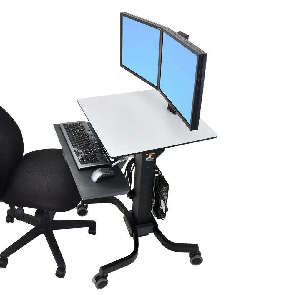 Ergotron WorkFit-C, Estación de Trabajo Móvil de Pie o Sentado para Dos Pantallas