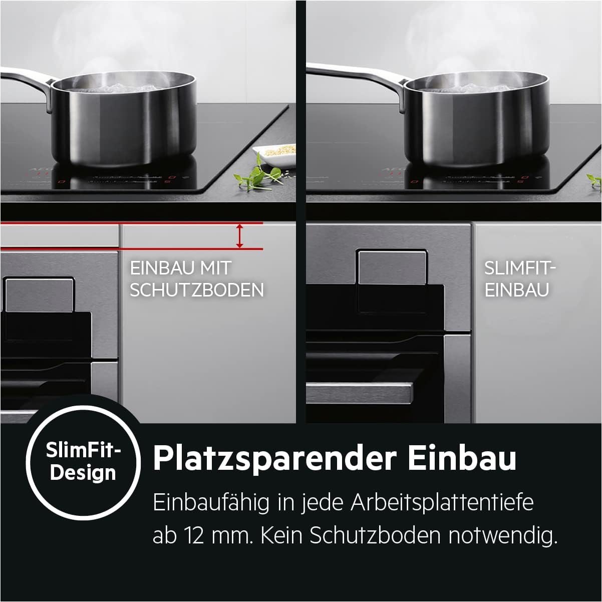 AEG IKE64441XB Autarkes Kochfeld / Induktion / Serie 6000 mit Bridge / Hob²Hood / Slider-Bedienung / 60 cm / Edelstahlrahmen / 4 Kochzonen / Bridge-Funktion / Powerfunktion / Kindersicherung