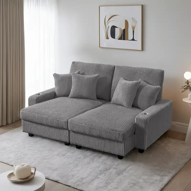 74-Inch Upholstered Chaise Lounge Loveseat with Adjustable Backrest