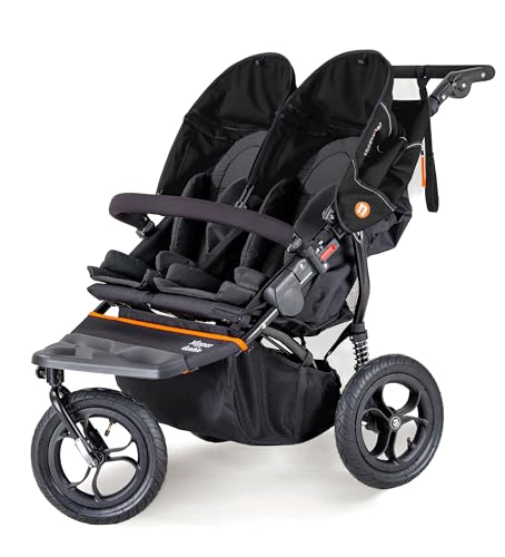 Out 'n' About   Passeggino doppio Nipper, passeggino laterale per neonati, 4 anni, passeggino doppio per tutti i terreni, colore nero Summit, parapioggia e cestino rimovibile inclusi : Casa e cucina