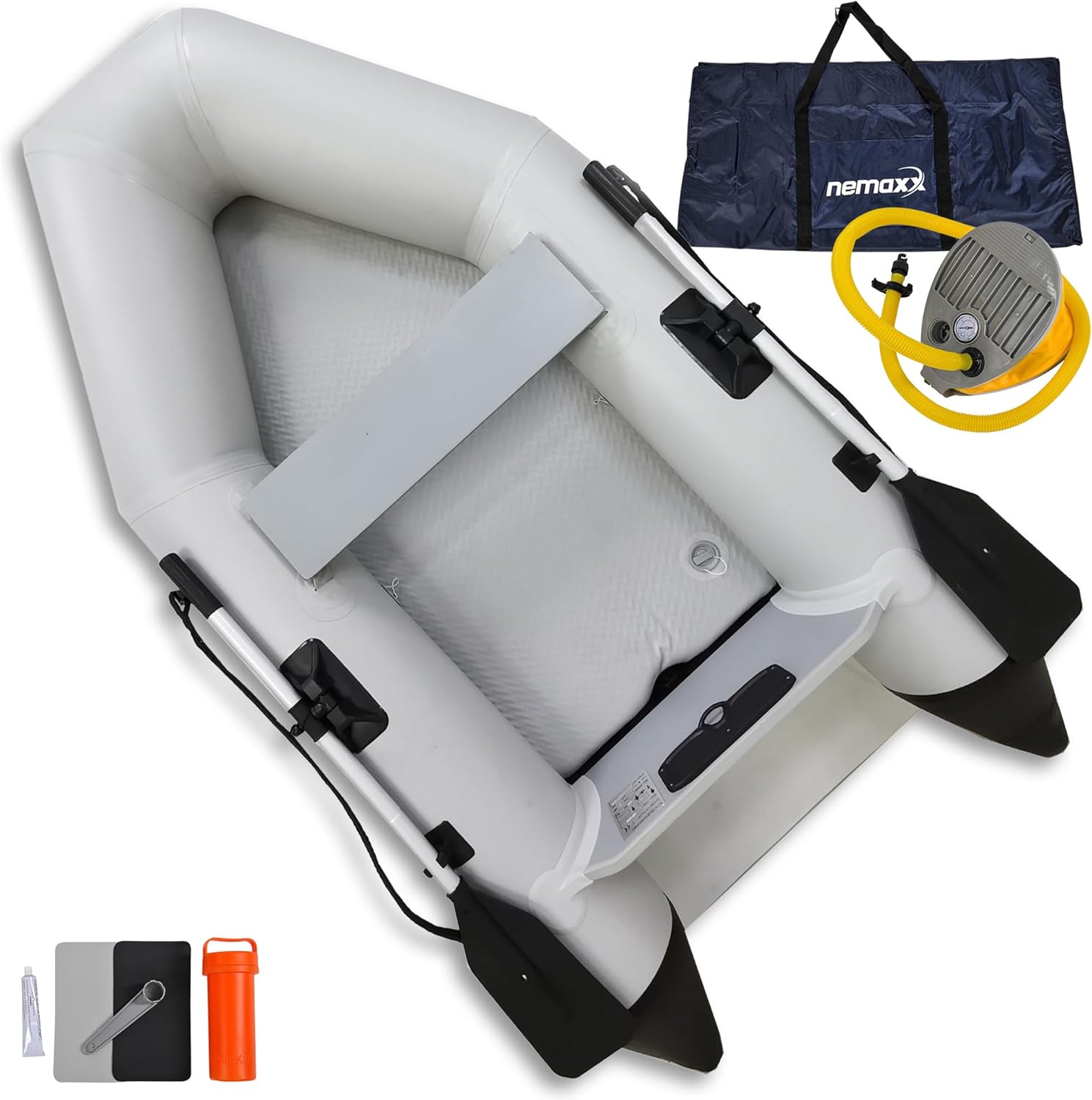NEMAXX® Bateaux pneumatiques professionnels[INCL. 2 PAGAIES, SAC+POMPE À AIR] – Bateaux gonflables à rames – Bateaux de pêche, bateaux pneumatiques – Pour 2,5,7 personnes (Longueur: 230cm,330cm,380cm)