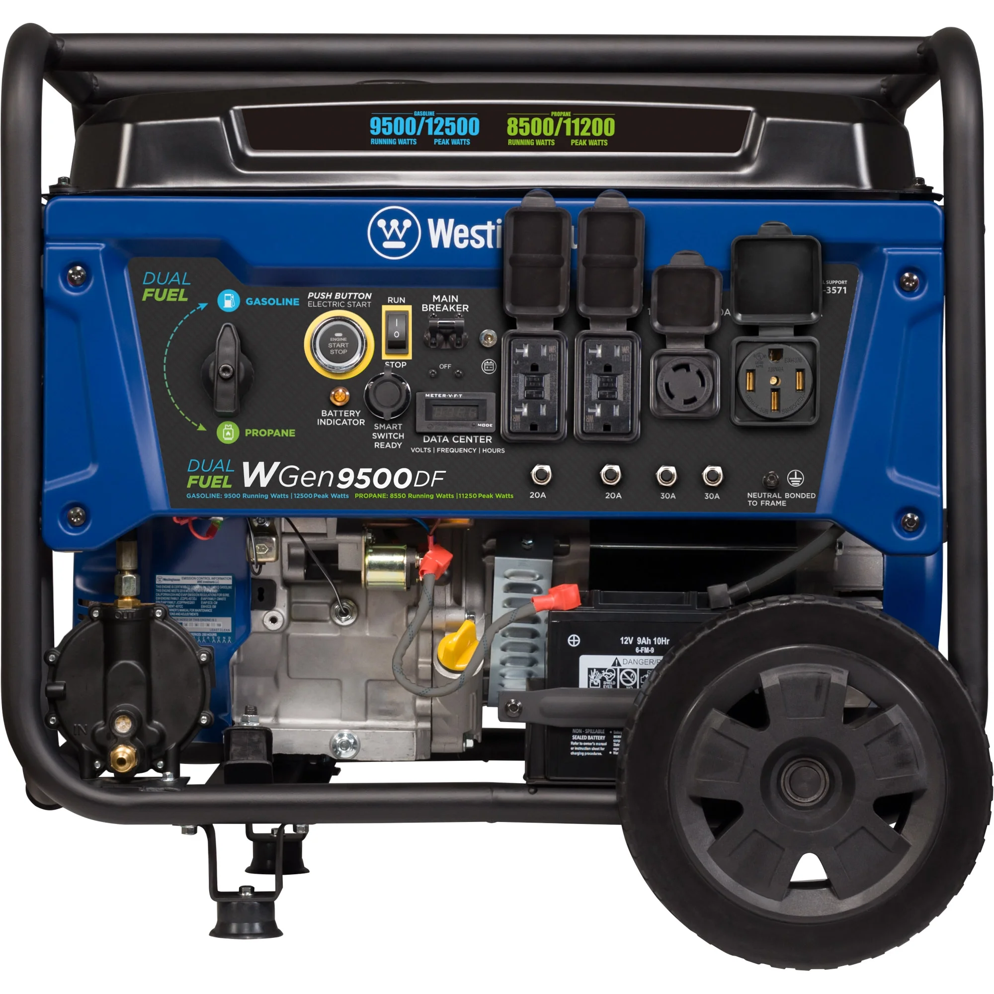 Westinghouse 12.500 Piekwatt Dual Fuel Draagbare Generator, Elektrische Start, Transfer Switch Klaar