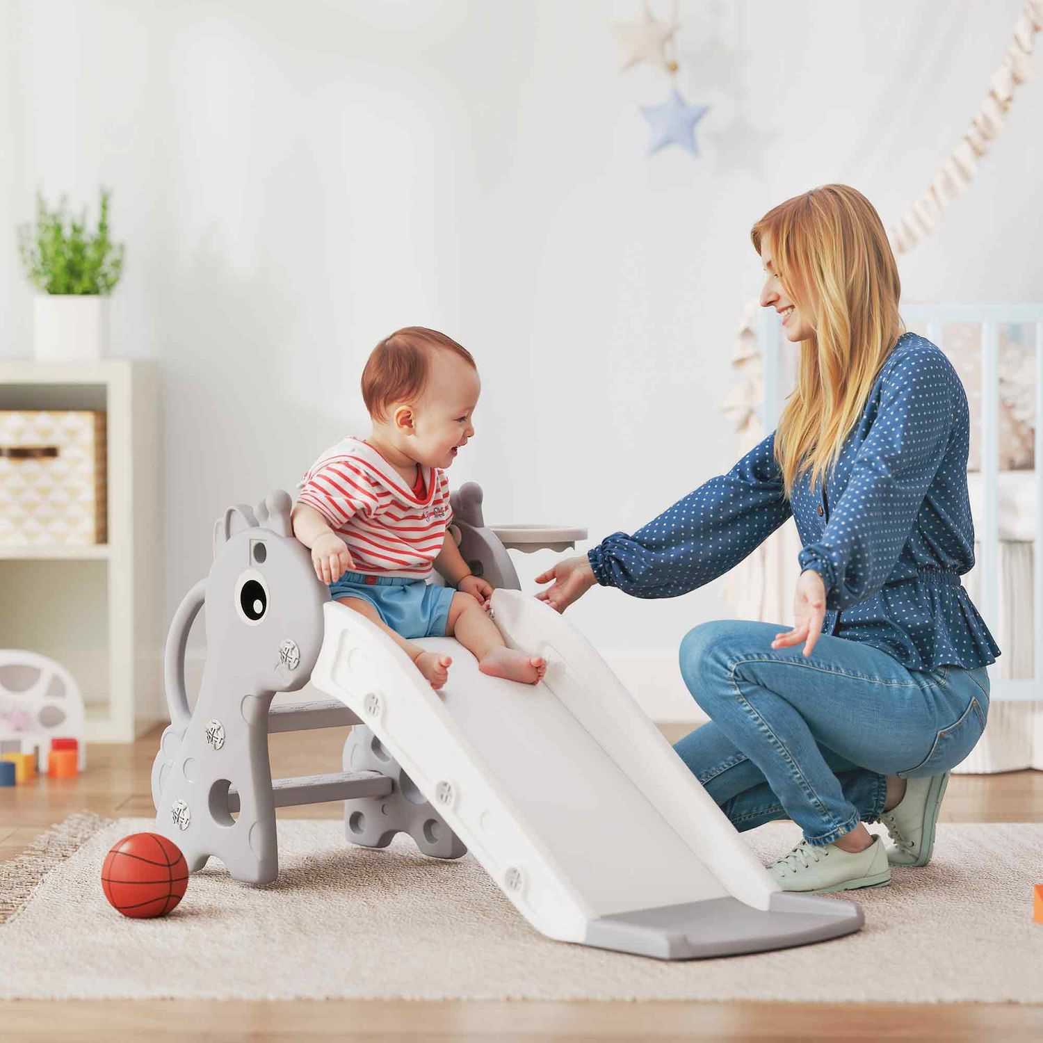 Tobogán Infantil 3 En 1 Con Diseño De Jirafa Gris Aiyaplay
